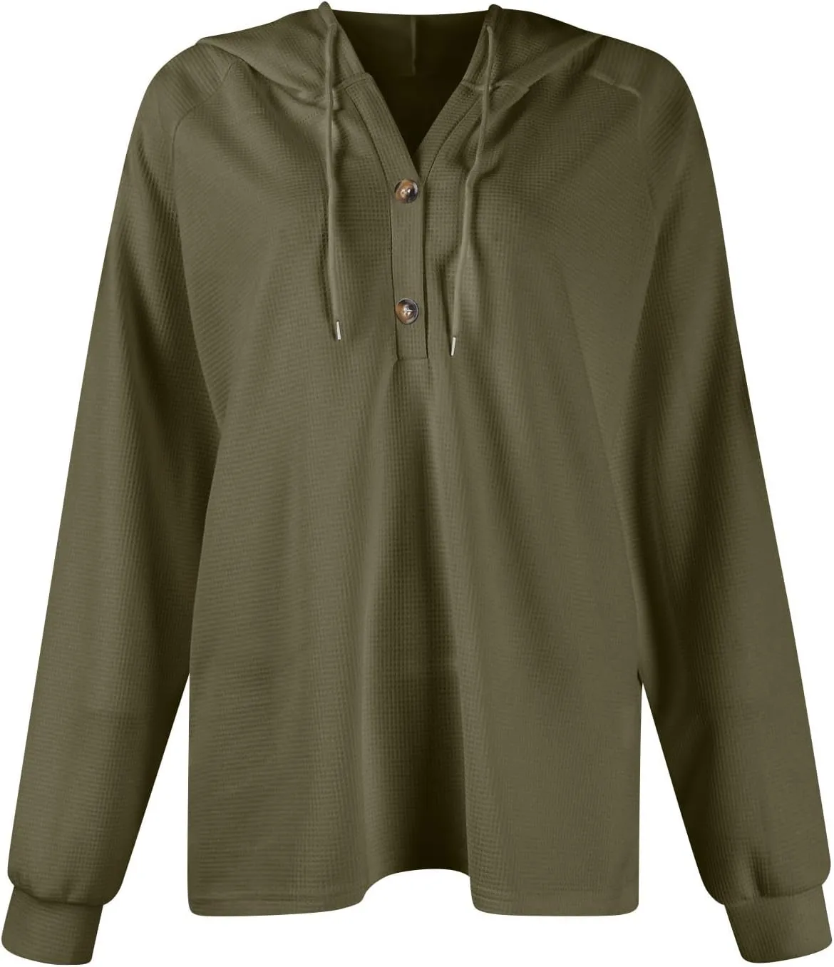 Hoodies for Women Fall Fashion 2024 Waffle Knit Tops Button V Neck Casual Hooded Pullover Oversized Sweatshirt