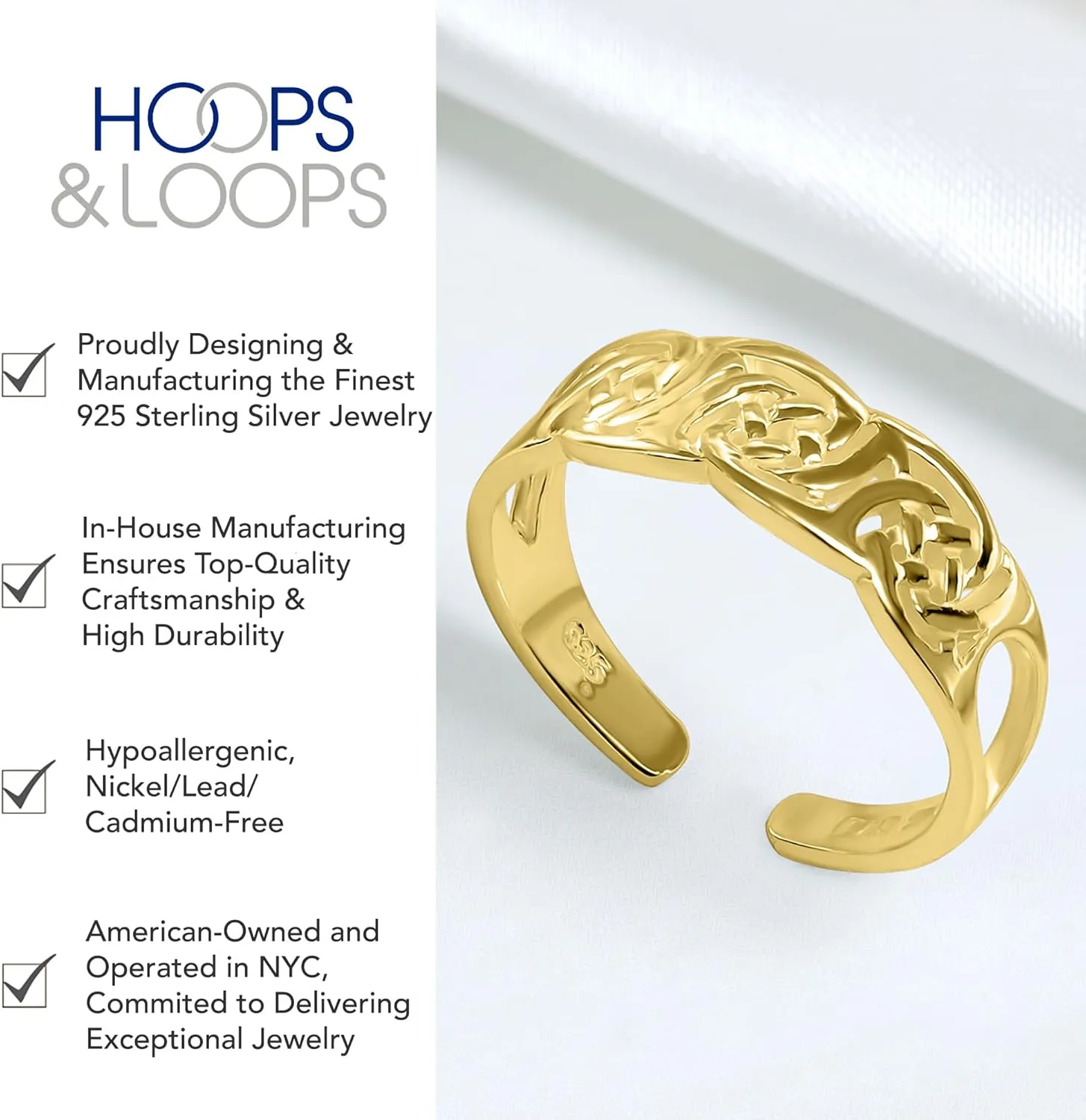 Hoops & Loops 925 Sterling Silver Irish Celtic Knot Open Toe Ring for Women Men