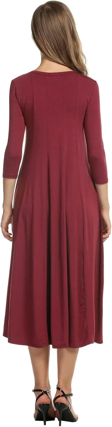 HOTOUCH Women's 3/4 Sleeve A-line and Flare Midi Long Dress