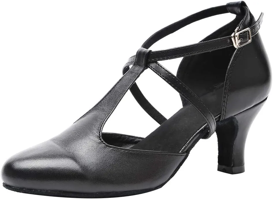 HROYL Character Dance Shoes for Women T-Strap Modern Latin Salsa Tango Shoes Ballroom Dance Heels,Model YCL217/272