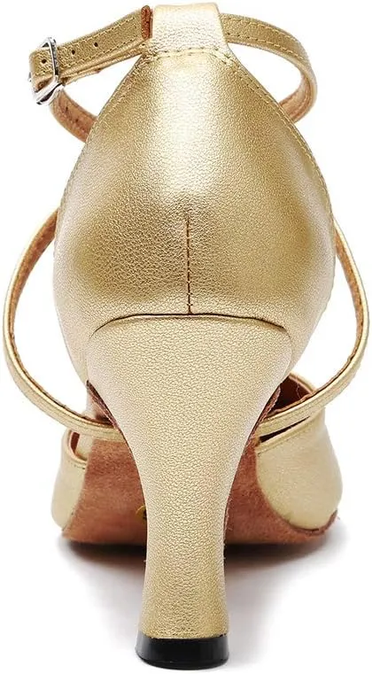 HROYL Character Dance Shoes for Women T-Strap Modern Latin Salsa Tango Shoes Ballroom Dance Heels,Model YCL217/272