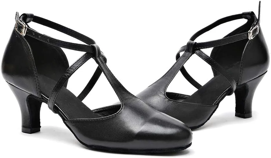 HROYL Character Dance Shoes for Women T-Strap Modern Latin Salsa Tango Shoes Ballroom Dance Heels,Model YCL217/272