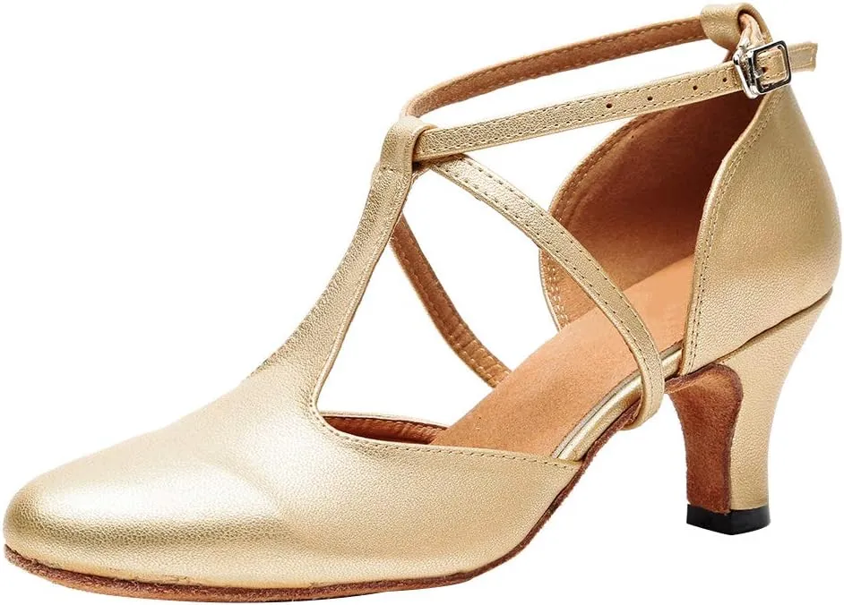 HROYL Character Dance Shoes for Women T-Strap Modern Latin Salsa Tango Shoes Ballroom Dance Heels,Model YCL217/272