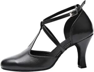 HROYL Character Dance Shoes for Women T-Strap Modern Latin Salsa Tango Shoes Ballroom Dance Heels,Model YCL217/272