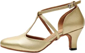 HROYL Character Dance Shoes for Women T-Strap Modern Latin Salsa Tango Shoes Ballroom Dance Heels,Model YCL217/272