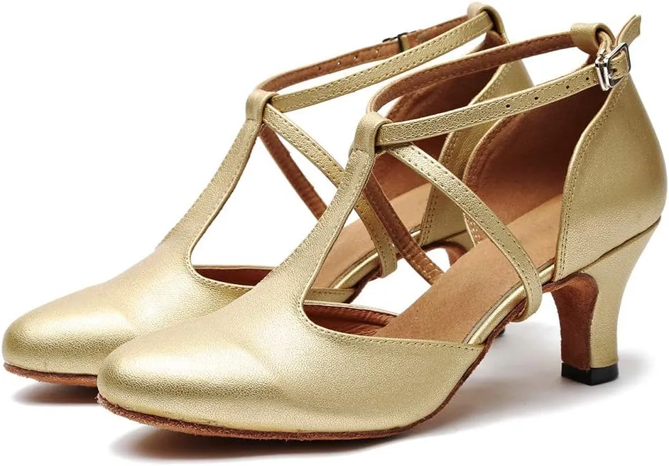 HROYL Character Dance Shoes for Women T-Strap Modern Latin Salsa Tango Shoes Ballroom Dance Heels,Model YCL217/272