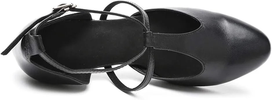 HROYL Character Dance Shoes for Women T-Strap Modern Latin Salsa Tango Shoes Ballroom Dance Heels,Model YCL217/272