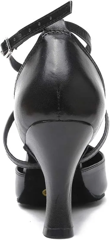 HROYL Character Dance Shoes for Women T-Strap Modern Latin Salsa Tango Shoes Ballroom Dance Heels,Model YCL217/272
