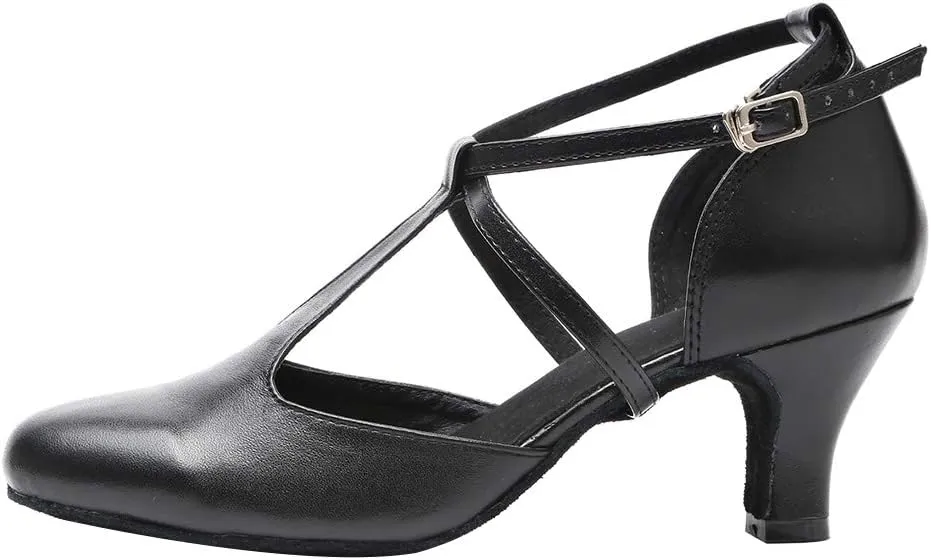 HROYL Character Dance Shoes for Women T-Strap Modern Latin Salsa Tango Shoes Ballroom Dance Heels,Model YCL217/272