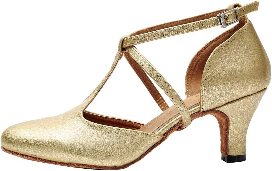 HROYL Character Dance Shoes for Women T-Strap Modern Latin Salsa Tango Shoes Ballroom Dance Heels,Model YCL217/272