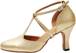 HROYL Character Dance Shoes for Women T-Strap Modern Latin Salsa Tango Shoes Ballroom Dance Heels,Model YCL217/272