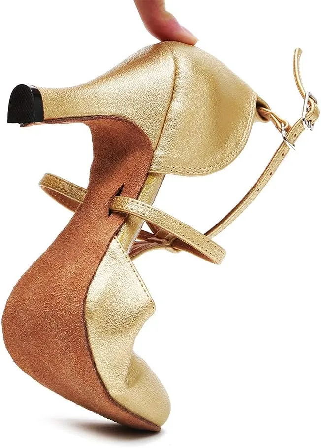 HROYL Character Dance Shoes for Women T-Strap Modern Latin Salsa Tango Shoes Ballroom Dance Heels,Model YCL217/272