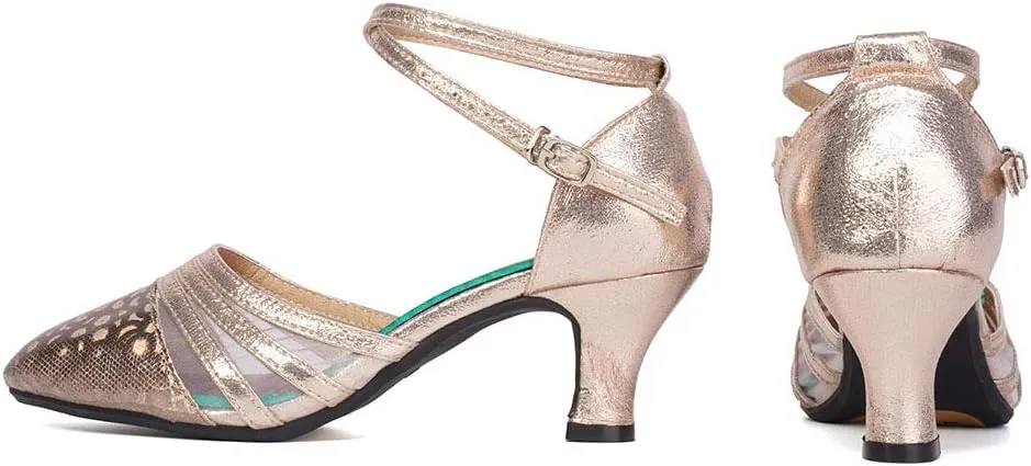 HROYL Women Latin Dance Shoes Closed Toe Salsa Ballroom Practice Heels Party Shoes,Model DYN302