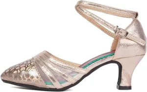 HROYL Women Latin Dance Shoes Closed Toe Salsa Ballroom Practice Heels Party Shoes,Model DYN302