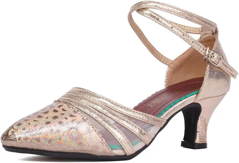 HROYL Women Latin Dance Shoes Closed Toe Salsa Ballroom Practice Heels Party Shoes,Model DYN302