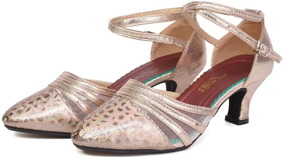 HROYL Women Latin Dance Shoes Closed Toe Salsa Ballroom Practice Heels Party Shoes,Model DYN302