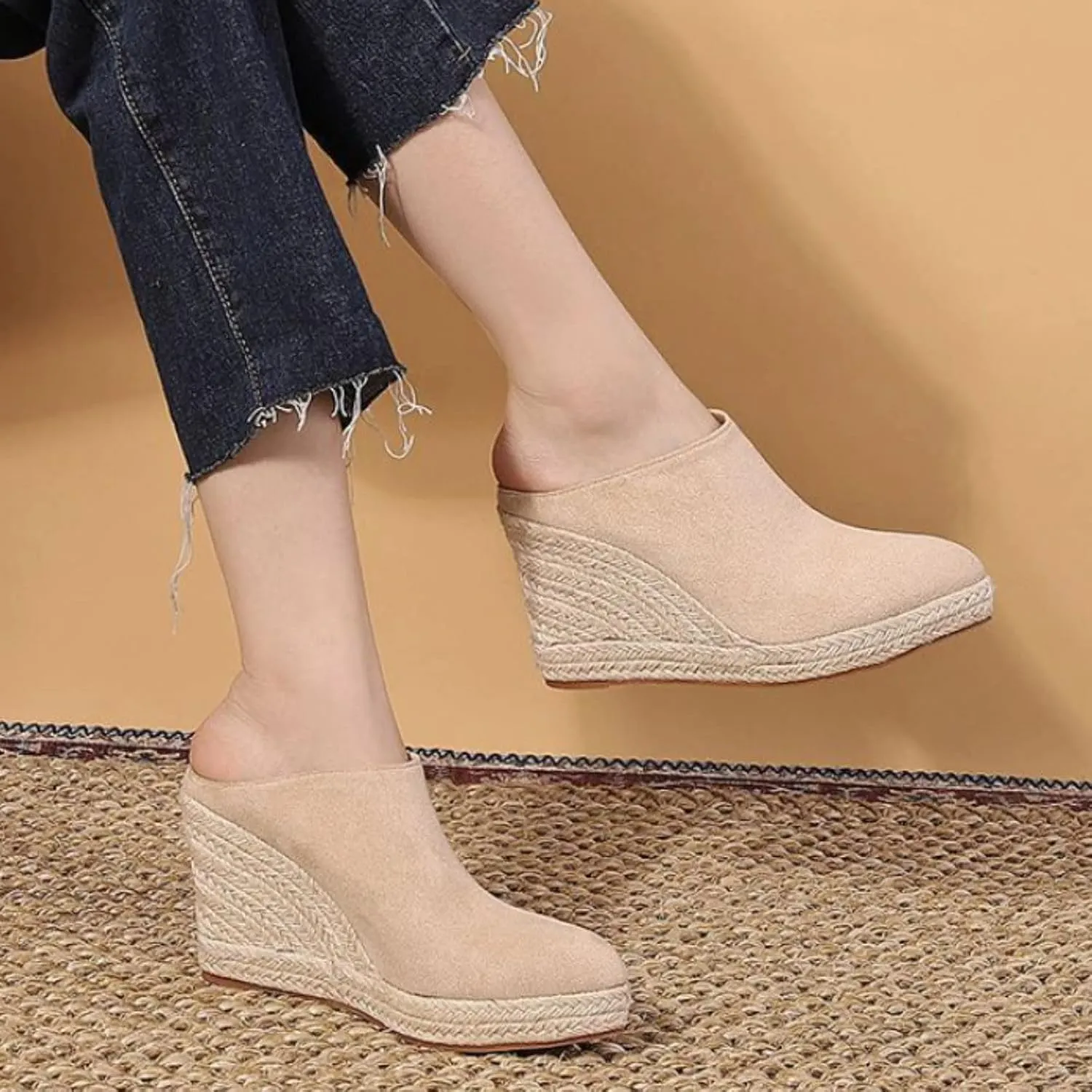 Iheeled ShoesFaux Suede Ladies Wedge Heel Women Casual Shoes Pointed Toe Platform Womens Comfort Dress Sandals