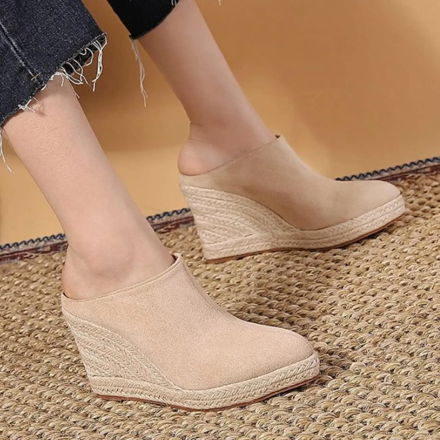 Iheeled ShoesFaux Suede Ladies Wedge Heel Women Casual Shoes Pointed Toe Platform Womens Comfort Dress Sandals