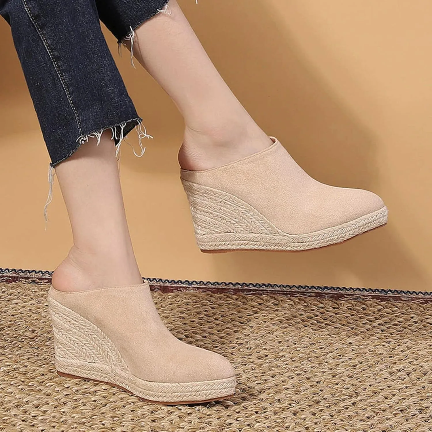 Iheeled ShoesFaux Suede Ladies Wedge Heel Women Casual Shoes Pointed Toe Platform Womens Comfort Dress Sandals