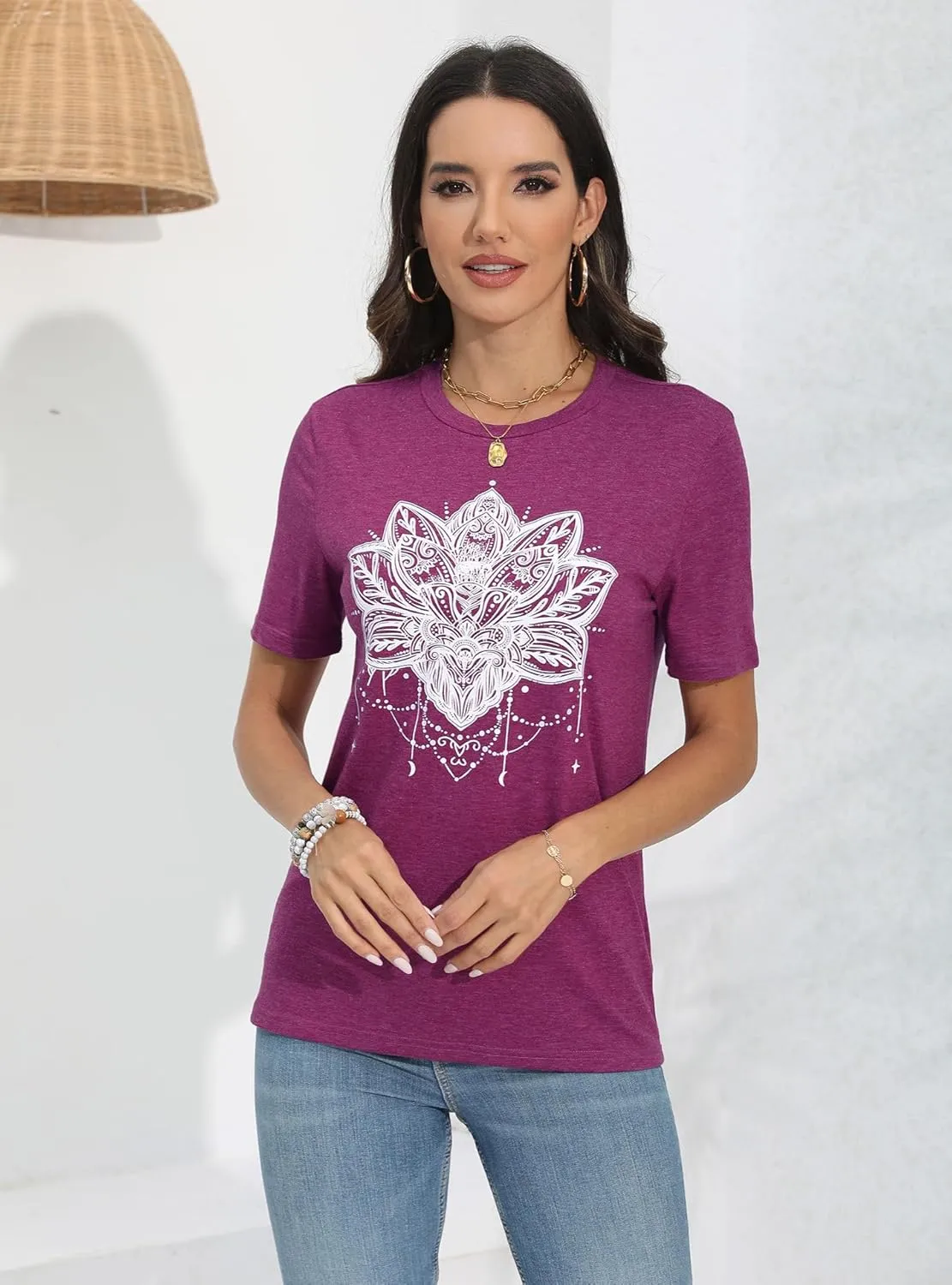 IRISGOD Womens Graphic Tees Casual Summer Short Sleeve Vintage T Shirts Tops