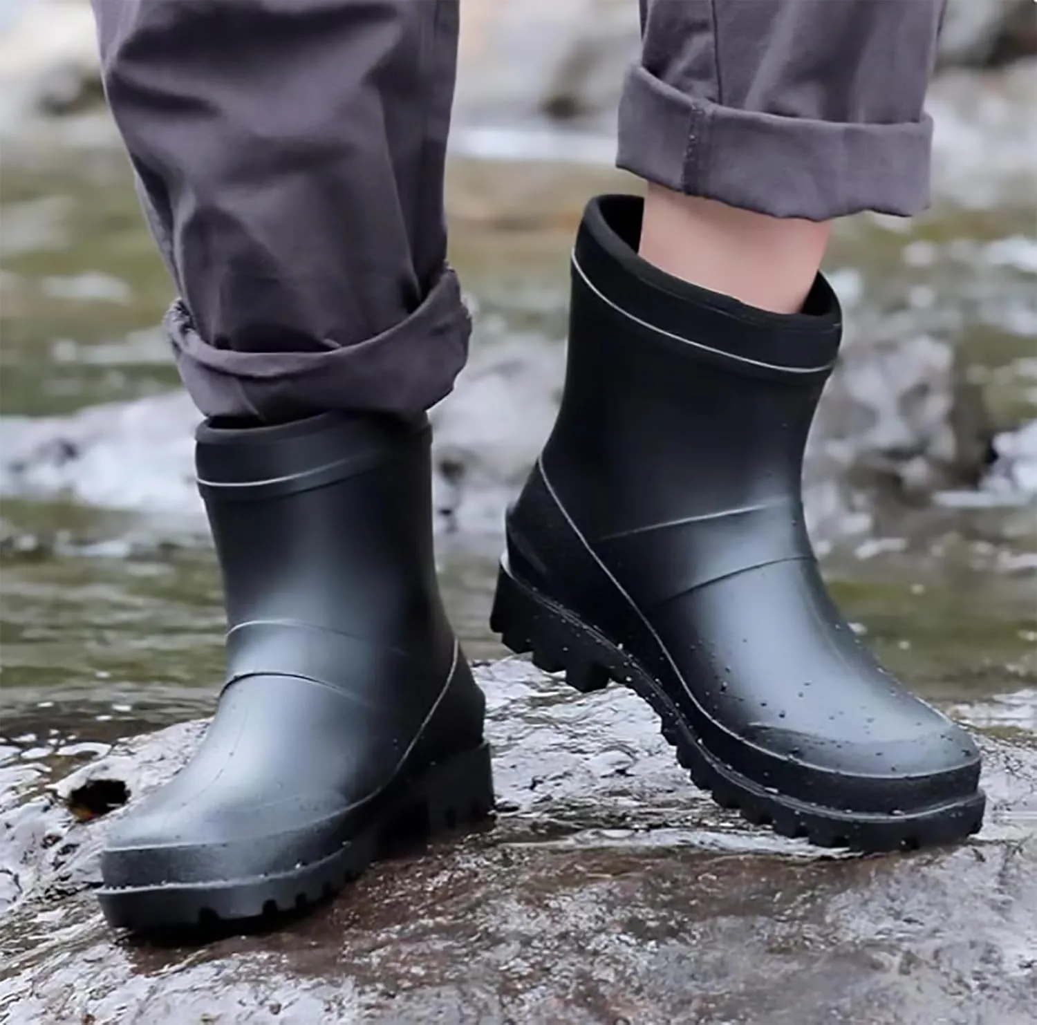 jessie Rain Boots for Men Mud Boot Short Ankle Boots PVC Waterproof Rubber Boots Mud Boot Short Boots