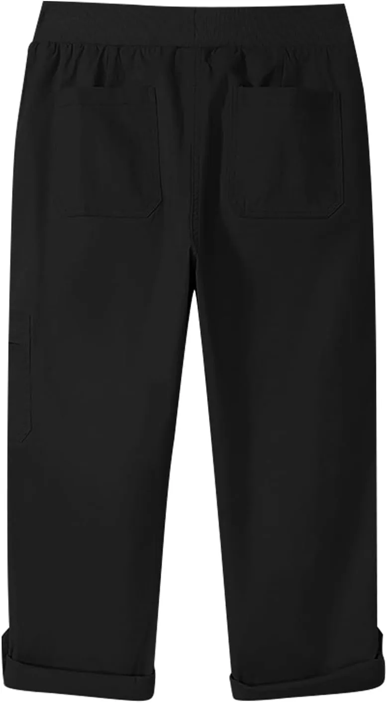 JOAU Capri Cargo Pants for Women High Waisted Pull On Running Athletic Stretch Twill Fold Hem Capris Trousers with Pockets