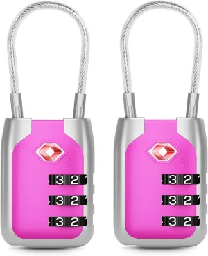 Joyway TSA Approved Luggage Lock, 3 Digit Combination Cable Lock with Alloy Body, Travel Combination Locks for Suitcases, Backpack and Golf Bag (Pink, 2Pack)