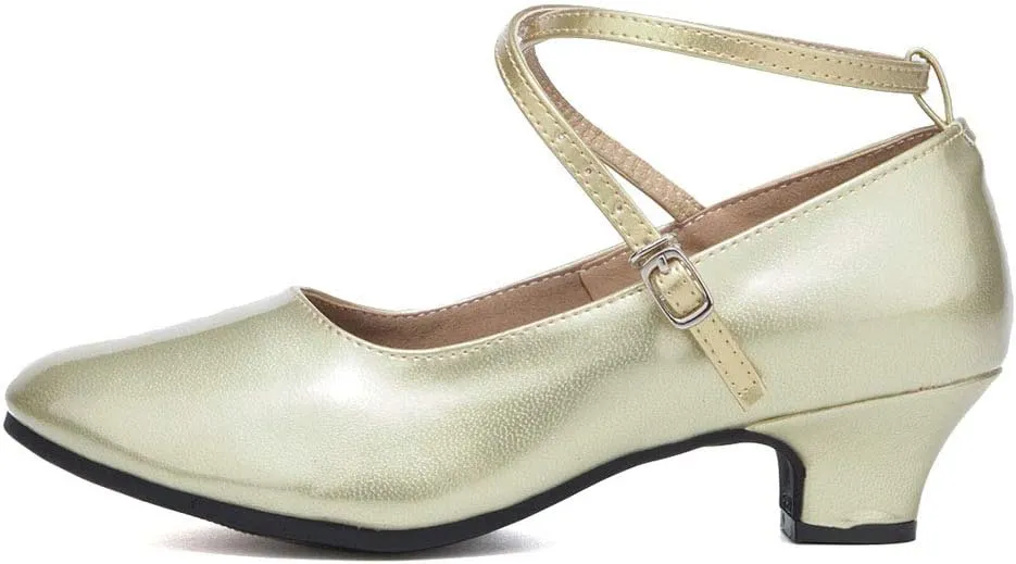 JUODVMP Closed Toe Low Heel Latin Dance Shoes Ankle Strap Ballroom Dance Shoes Character Heels Dancing Pump,DYPUHRD
