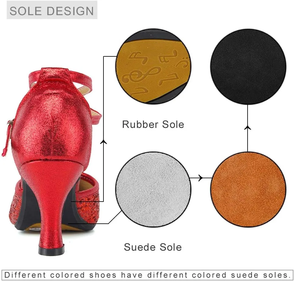 JUODVMP Closed Toe Low Heel Latin Dance Shoes Ankle Strap Ballroom Dance Shoes Character Heels Dancing Pump,DYPUHRD