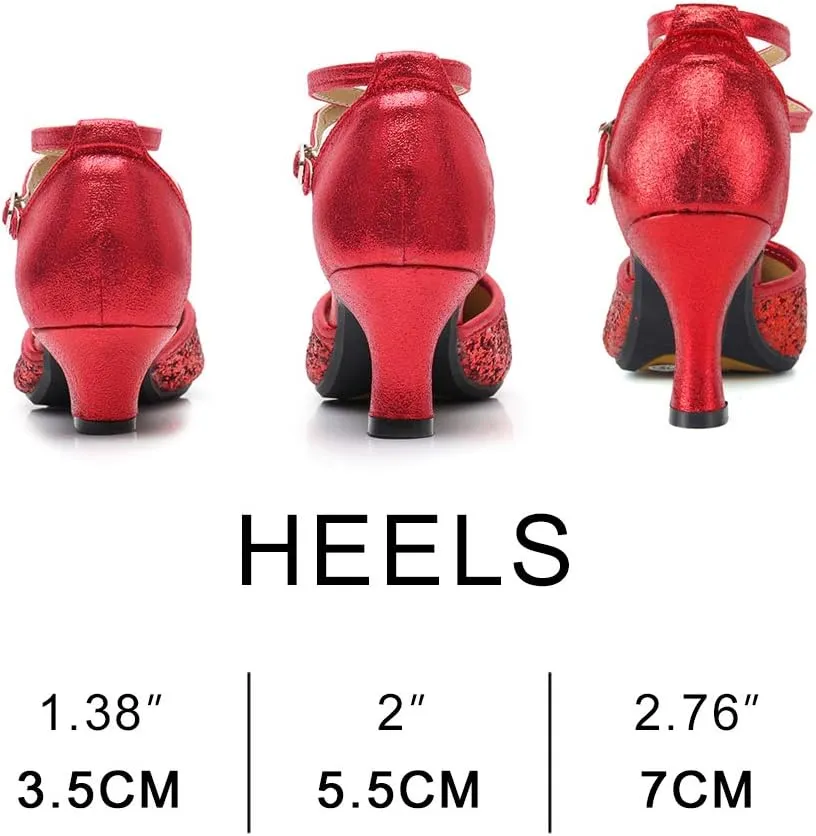 JUODVMP Closed Toe Low Heel Latin Dance Shoes Ankle Strap Ballroom Dance Shoes Character Heels Dancing Pump,DYPUHRD