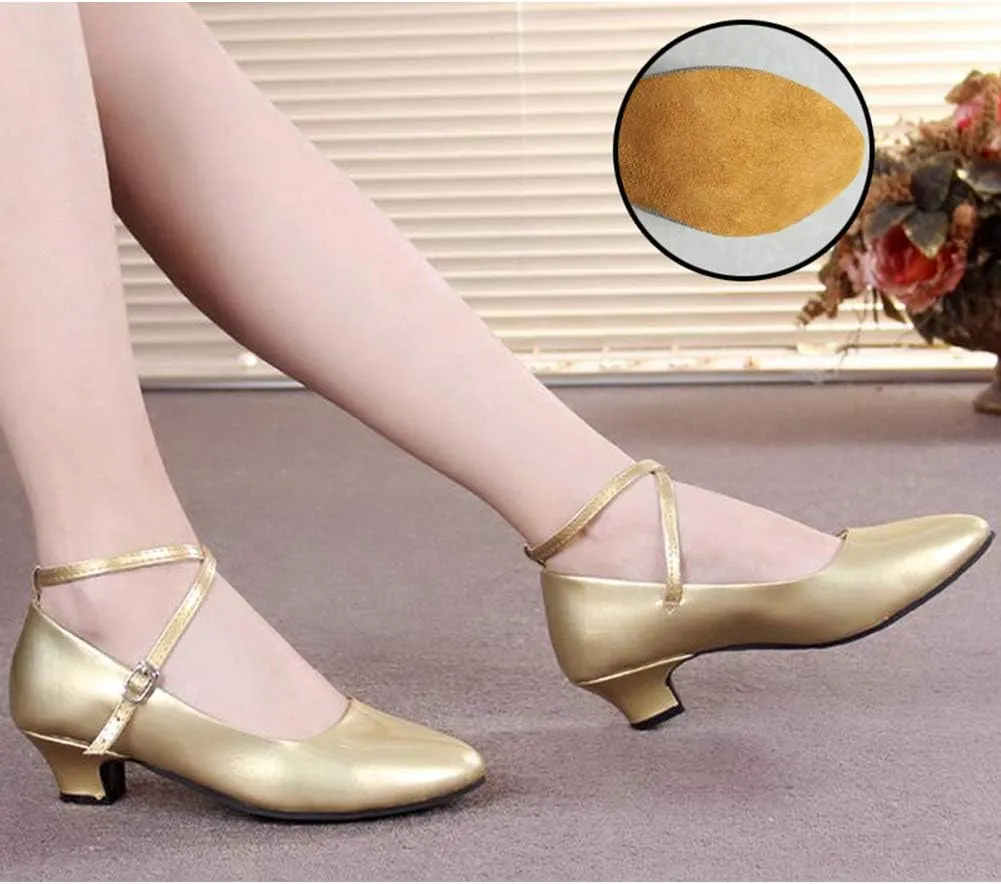 JUODVMP Closed Toe Low Heel Latin Dance Shoes Ankle Strap Ballroom Dance Shoes Character Heels Dancing Pump,DYPUHRD