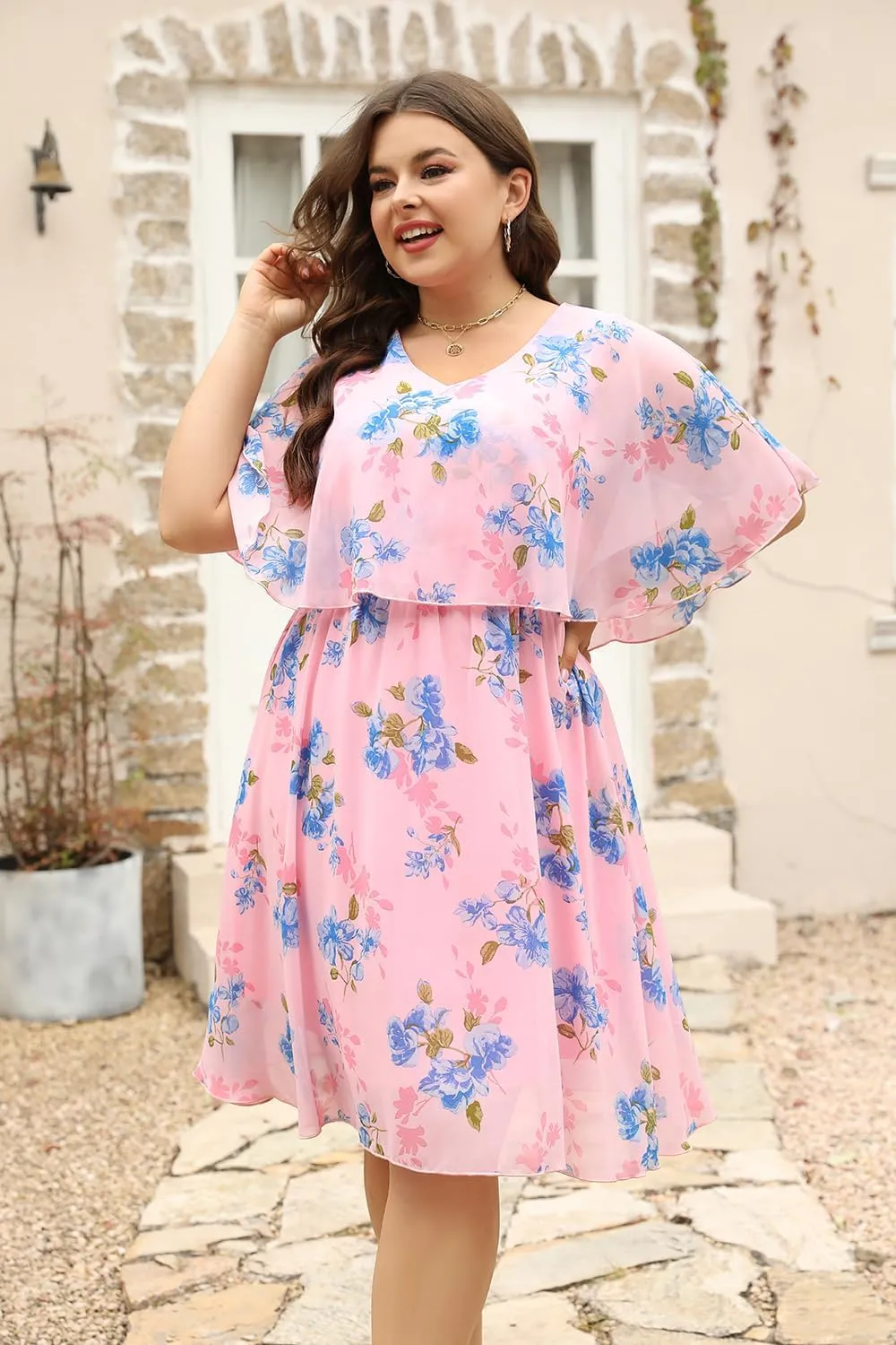 Keluummi Plus Size Wedding Guest Dresses for Curvy Women, Summer Casual Flowy Midi Cocktail Dress,Bridal Shower
