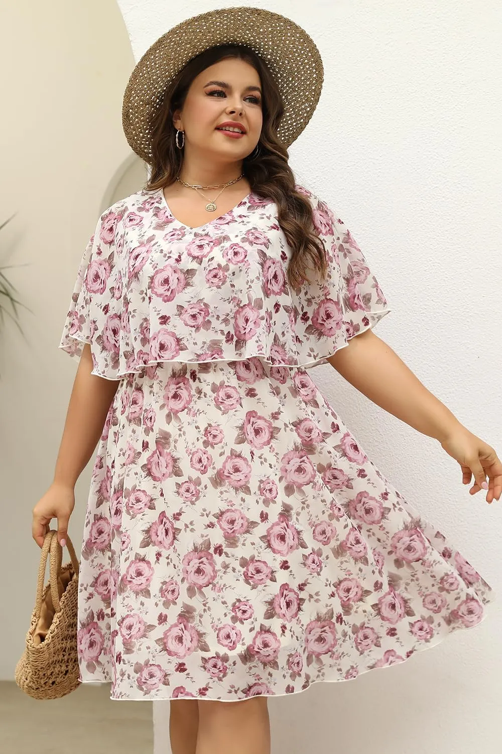 Keluummi Plus Size Wedding Guest Dresses for Curvy Women, Summer Casual Flowy Midi Cocktail Dress,Bridal Shower