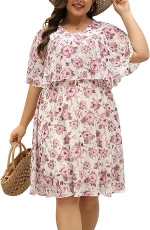 Keluummi Plus Size Wedding Guest Dresses for Curvy Women, Summer Casual Flowy Midi Cocktail Dress,Bridal Shower