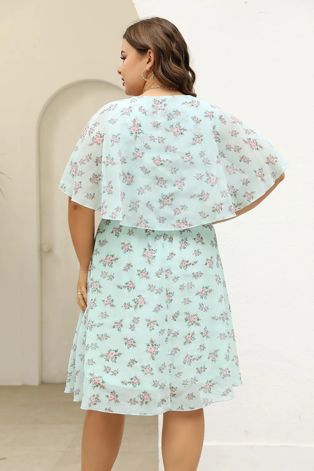 Keluummi Plus Size Wedding Guest Dresses for Curvy Women, Summer Casual Flowy Midi Cocktail Dress,Bridal Shower