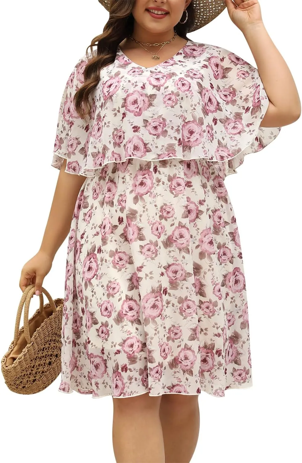 Keluummi Plus Size Wedding Guest Dresses for Curvy Women, Summer Casual Flowy Midi Cocktail Dress,Bridal Shower