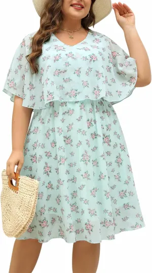 Keluummi Plus Size Wedding Guest Dresses for Curvy Women, Summer Casual Flowy Midi Cocktail Dress,Bridal Shower