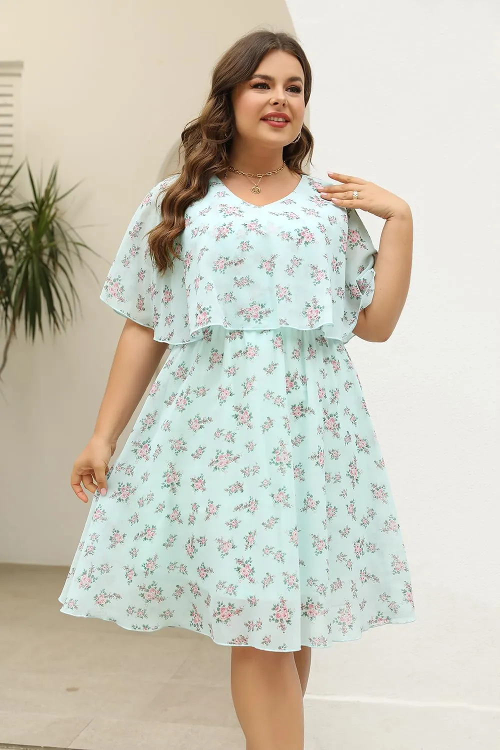 Keluummi Plus Size Wedding Guest Dresses for Curvy Women, Summer Casual Flowy Midi Cocktail Dress,Bridal Shower