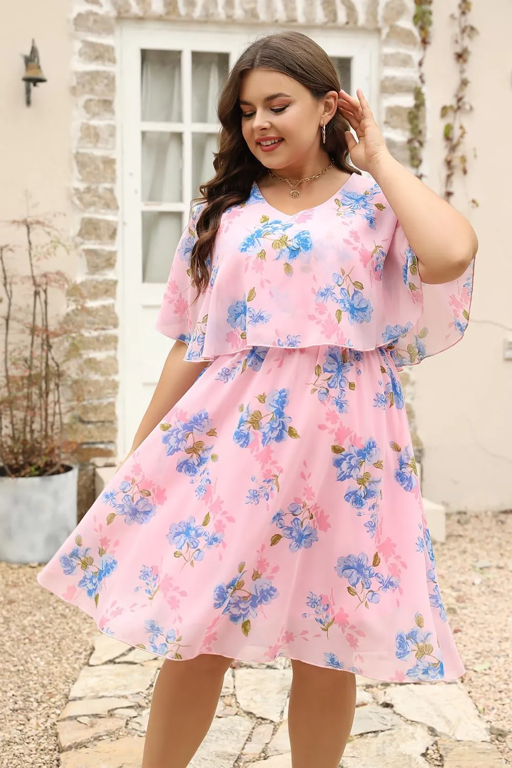 Keluummi Plus Size Wedding Guest Dresses for Curvy Women, Summer Casual Flowy Midi Cocktail Dress,Bridal Shower