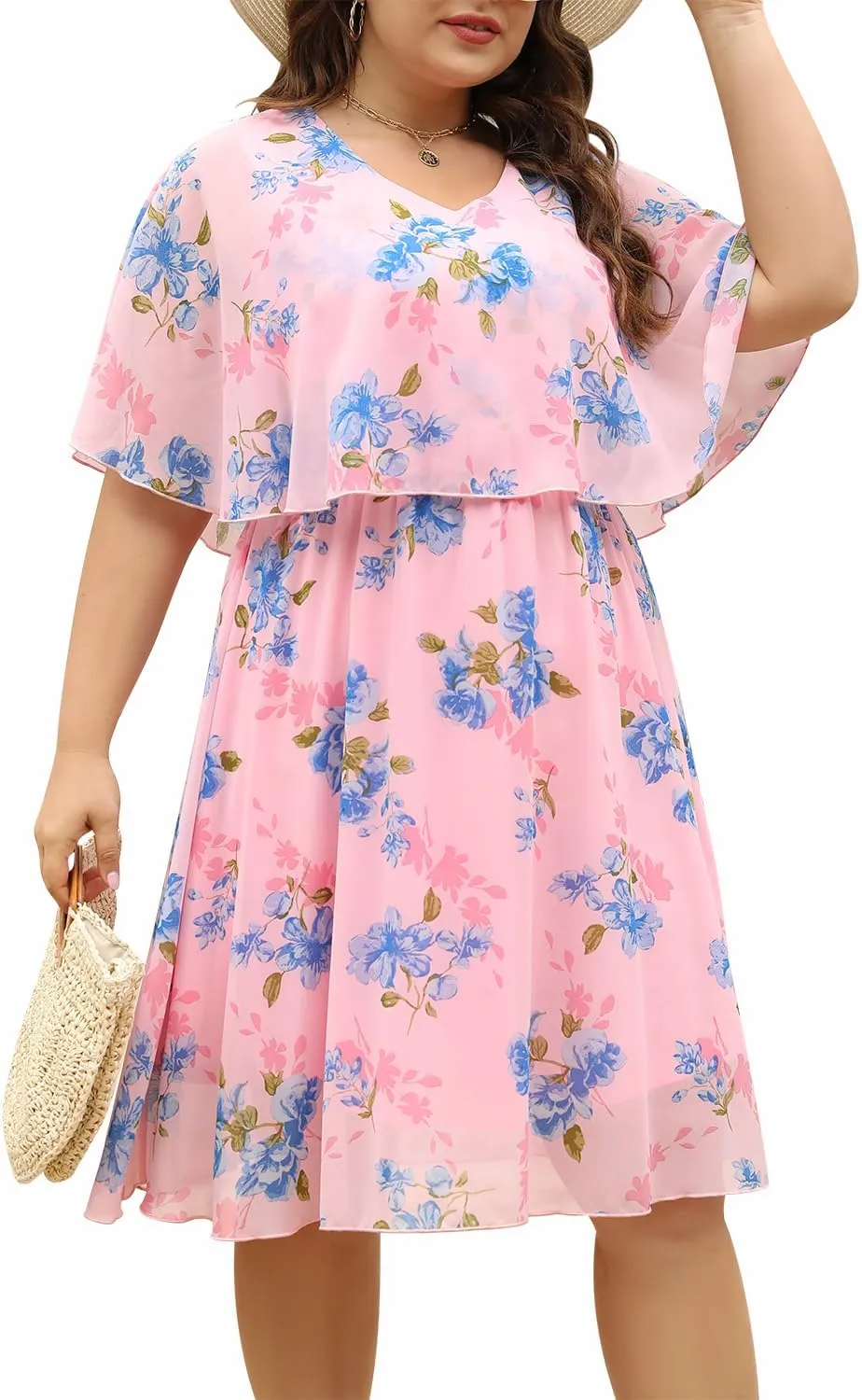 Keluummi Plus Size Wedding Guest Dresses for Curvy Women, Summer Casual Flowy Midi Cocktail Dress,Bridal Shower