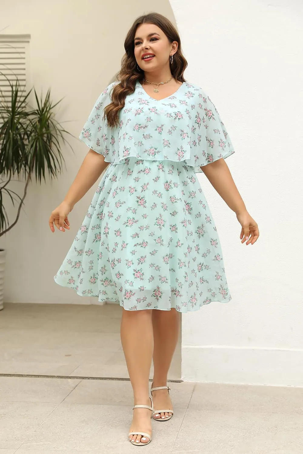 Keluummi Plus Size Wedding Guest Dresses for Curvy Women, Summer Casual Flowy Midi Cocktail Dress,Bridal Shower