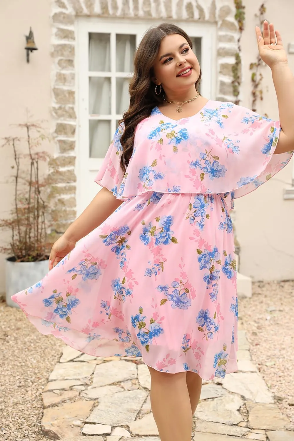 Keluummi Plus Size Wedding Guest Dresses for Curvy Women, Summer Casual Flowy Midi Cocktail Dress,Bridal Shower