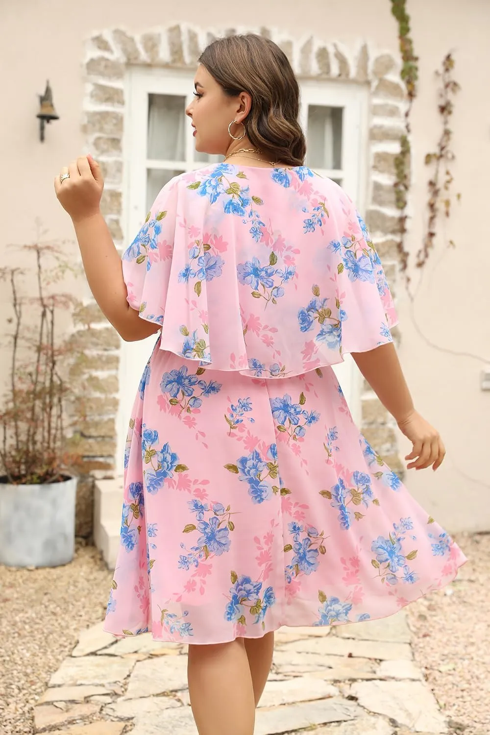 Keluummi Plus Size Wedding Guest Dresses for Curvy Women, Summer Casual Flowy Midi Cocktail Dress,Bridal Shower