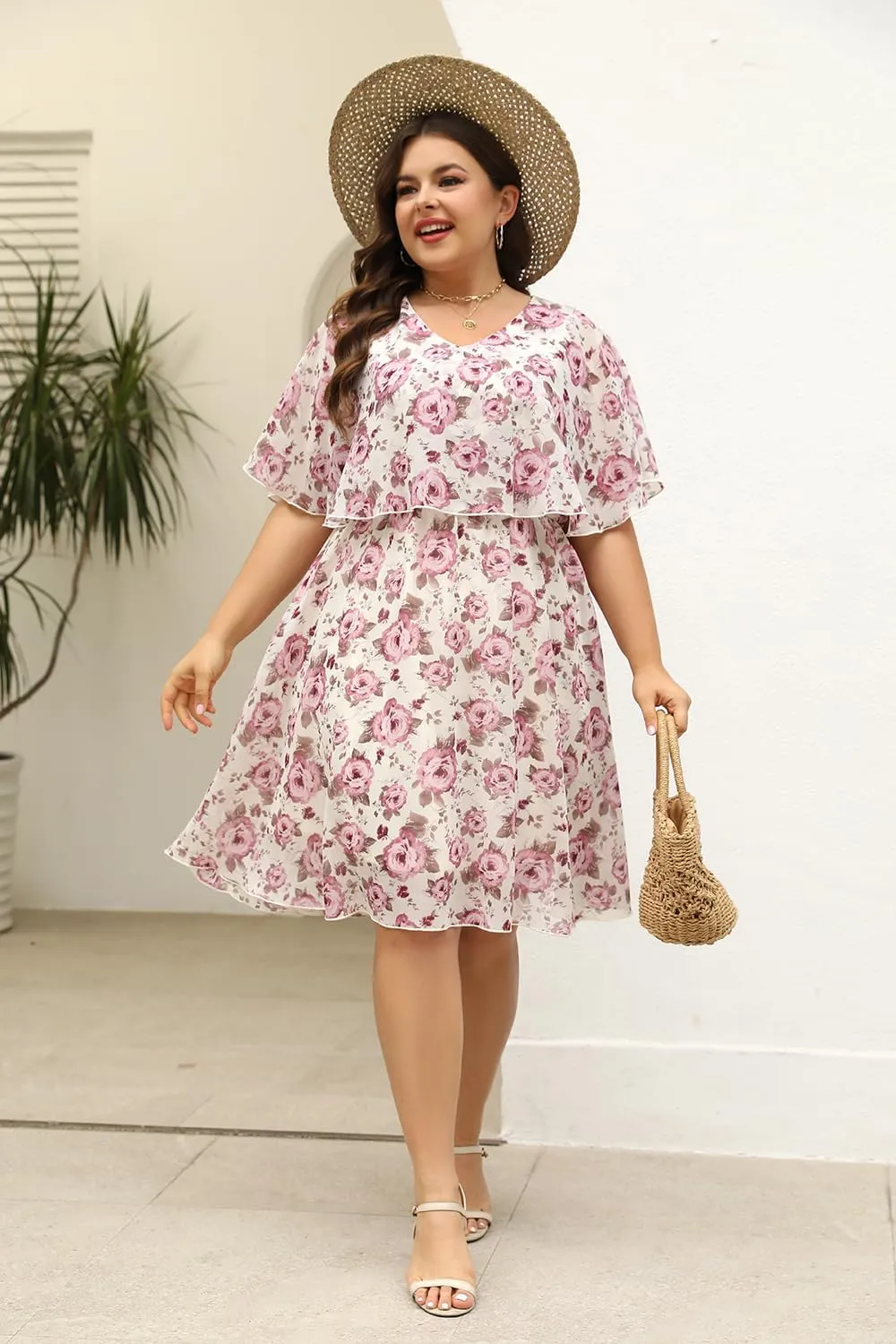 Keluummi Plus Size Wedding Guest Dresses for Curvy Women, Summer Casual Flowy Midi Cocktail Dress,Bridal Shower