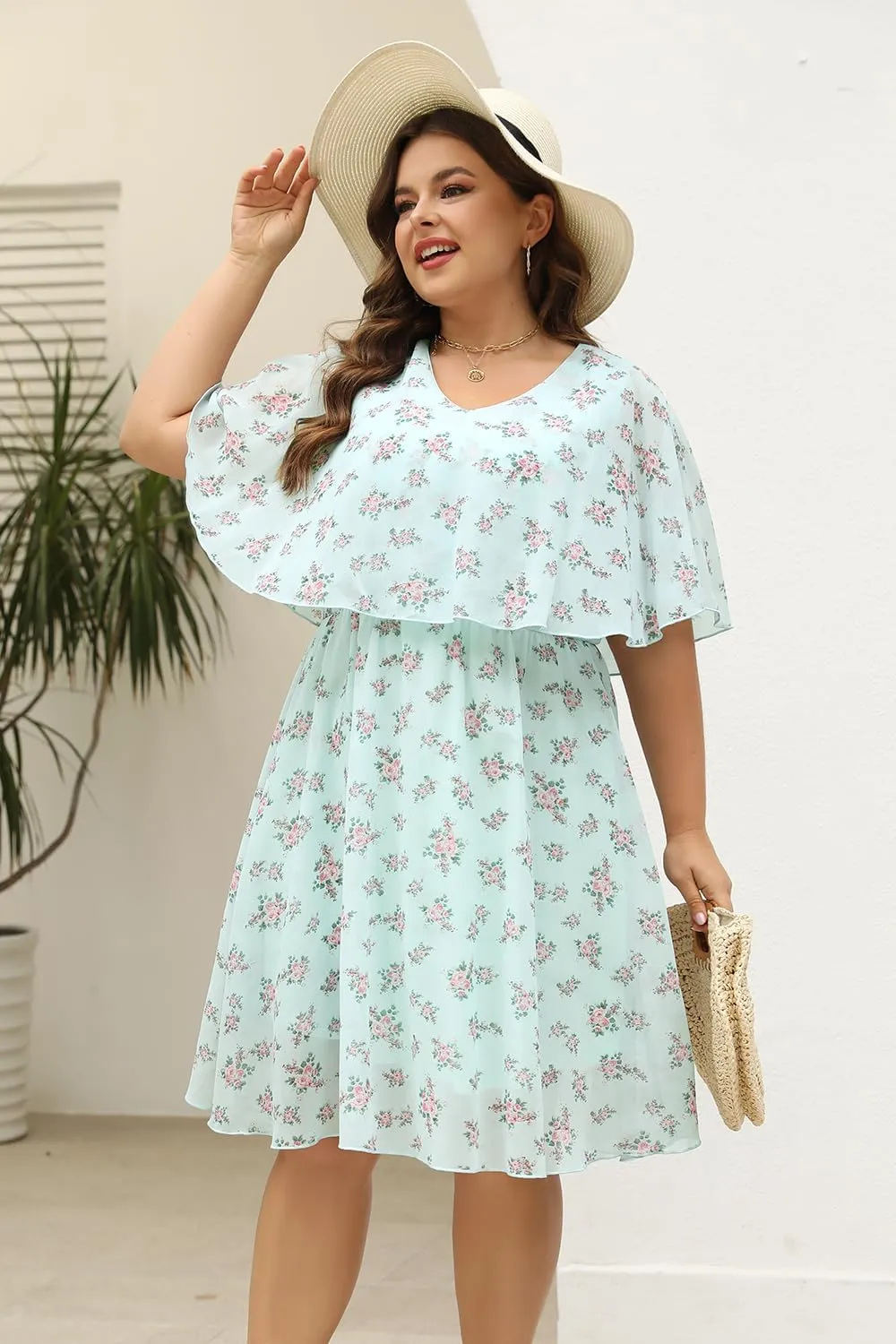 Keluummi Plus Size Wedding Guest Dresses for Curvy Women, Summer Casual Flowy Midi Cocktail Dress,Bridal Shower