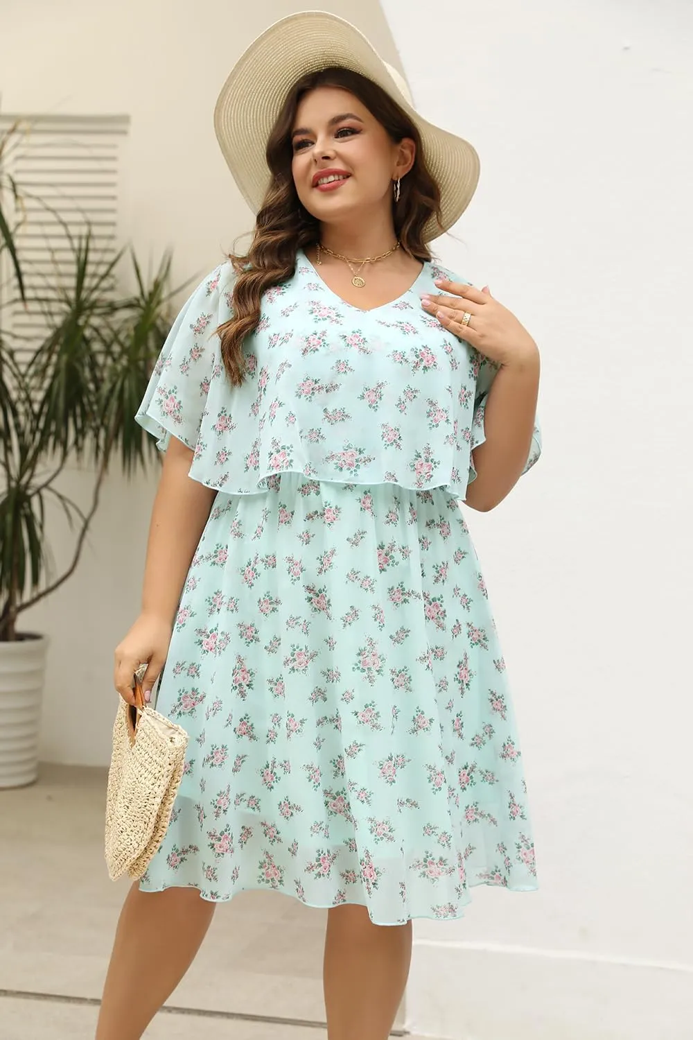 Keluummi Plus Size Wedding Guest Dresses for Curvy Women, Summer Casual Flowy Midi Cocktail Dress,Bridal Shower