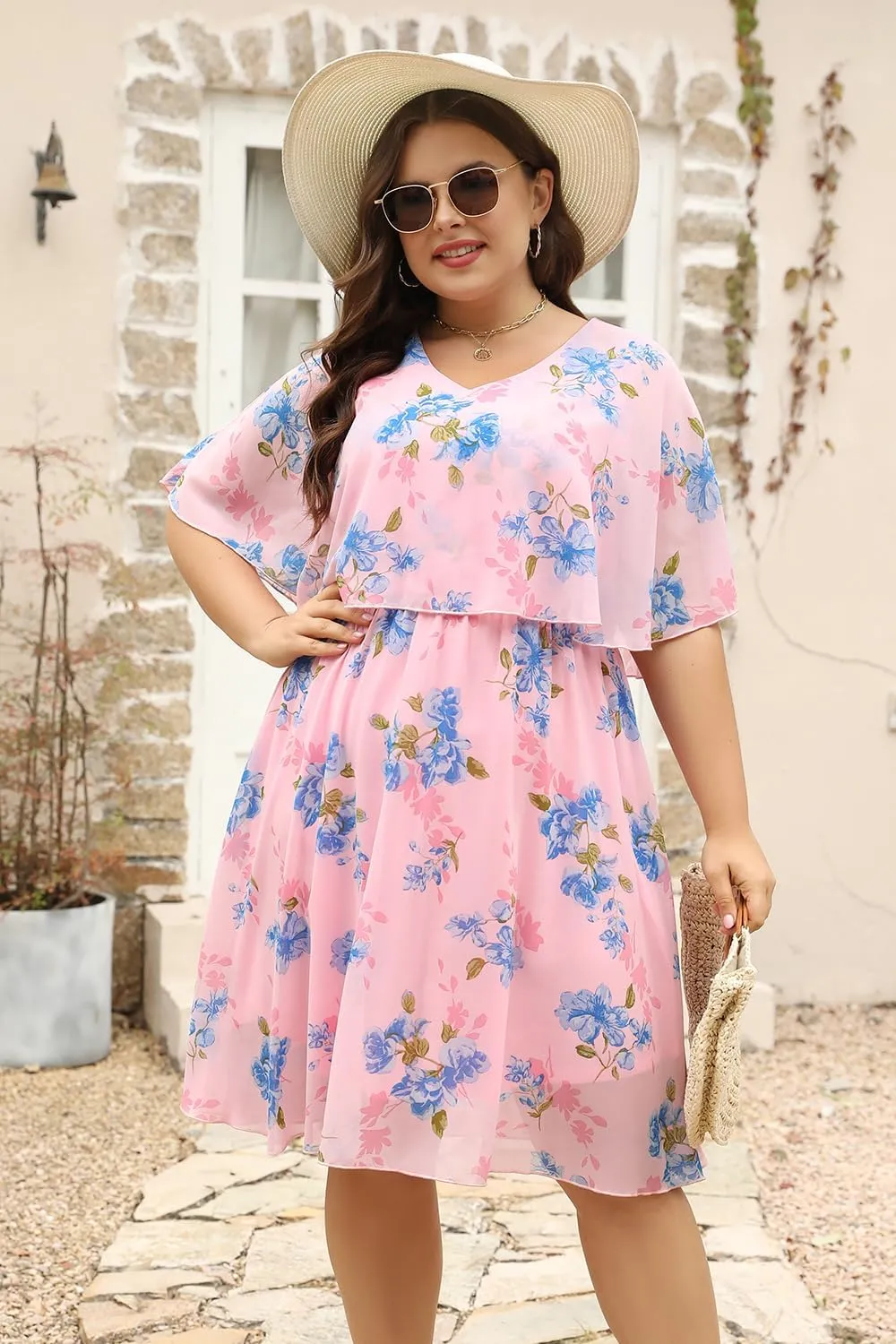 Keluummi Plus Size Wedding Guest Dresses for Curvy Women, Summer Casual Flowy Midi Cocktail Dress,Bridal Shower