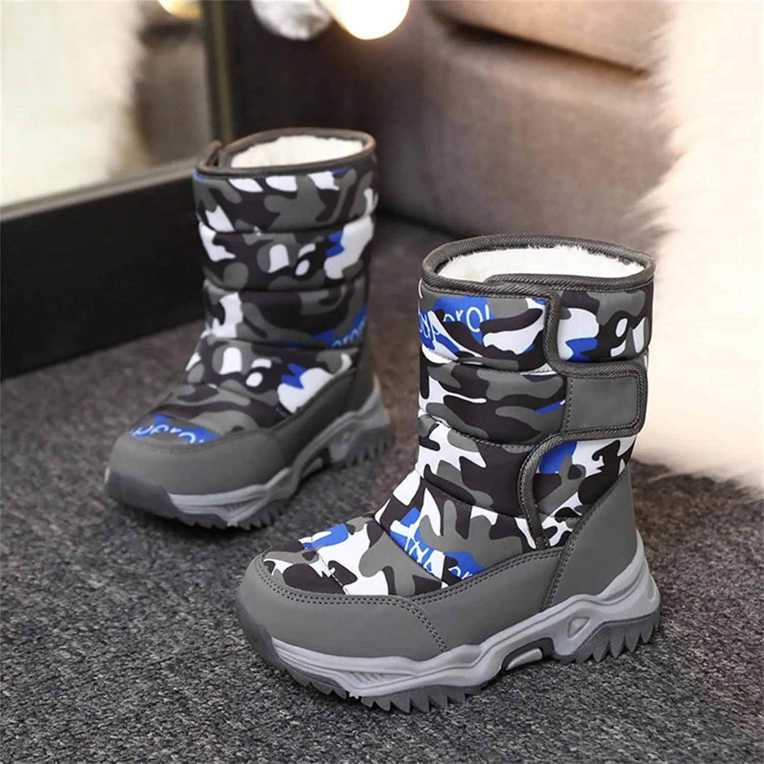 Kids Boys Girls Winter Rain Boots, Insulated Thickened Fleece Warm Snow Boots, Children ?aterproof Mud Boots
