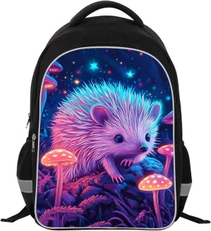 Kids School Backpack for Boys Girls, Children Teens Back Pack for Elementary Primary, Polyester Bookbag, 17" Large Capacity Hedgehog School Bag, Rectangular, Top Handle