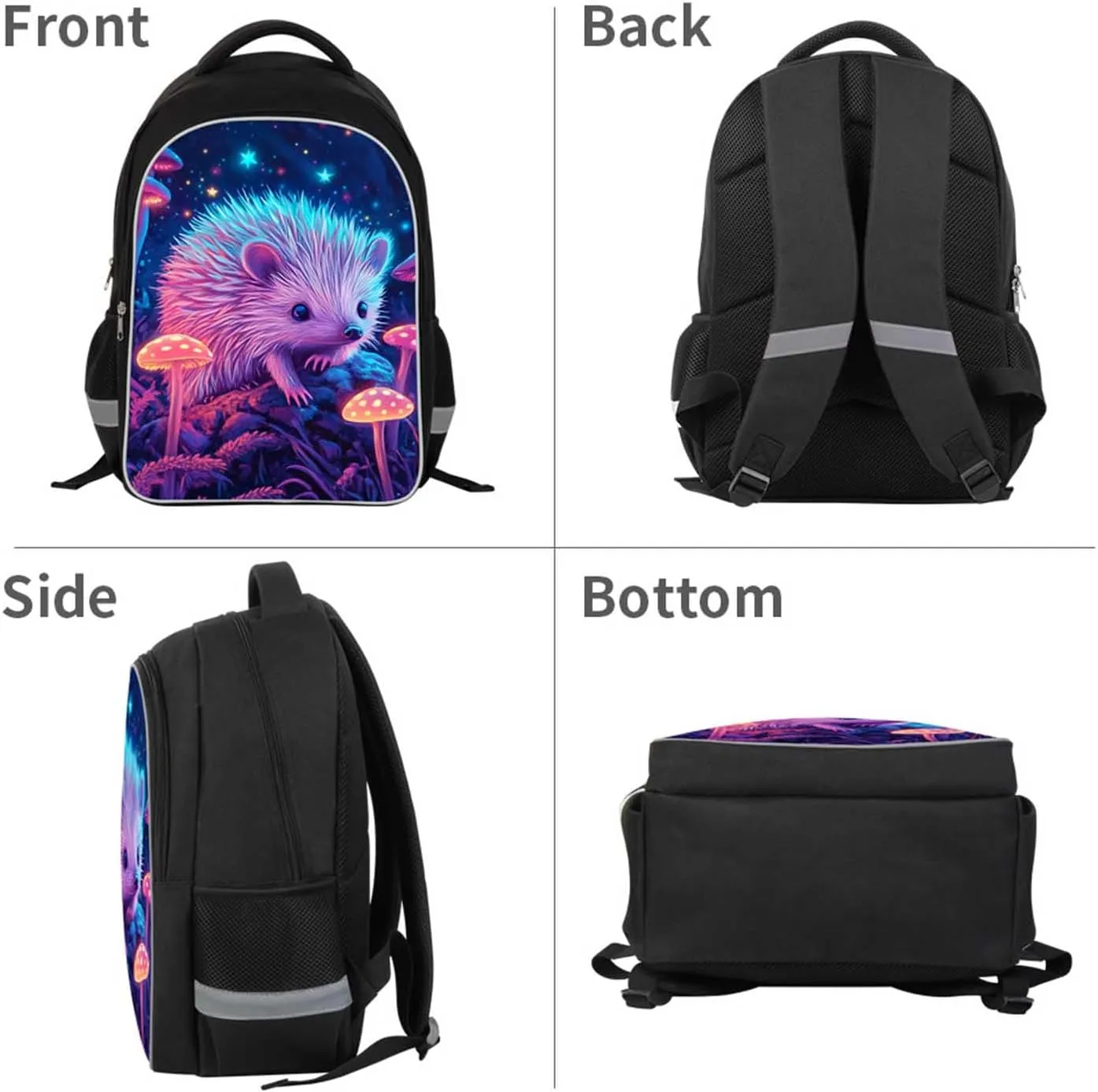 Kids School Backpack for Boys Girls, Children Teens Back Pack for Elementary Primary, Polyester Bookbag, 17" Large Capacity Hedgehog School Bag, Rectangular, Top Handle